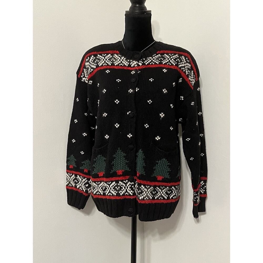 Ugly Christmas Sweater Croft & Barrow Sz M Hand Knitted Wool Cabincore Grandma